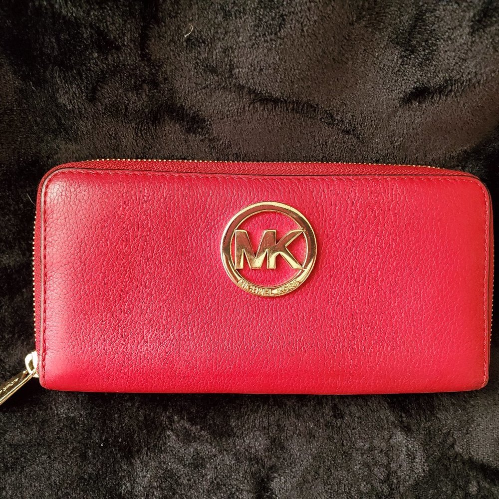Michael Kors Zip Wallet Leather Red